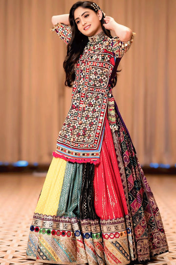 Traditional Multi color Lehenga Choli With Kutchi Work For Navratri