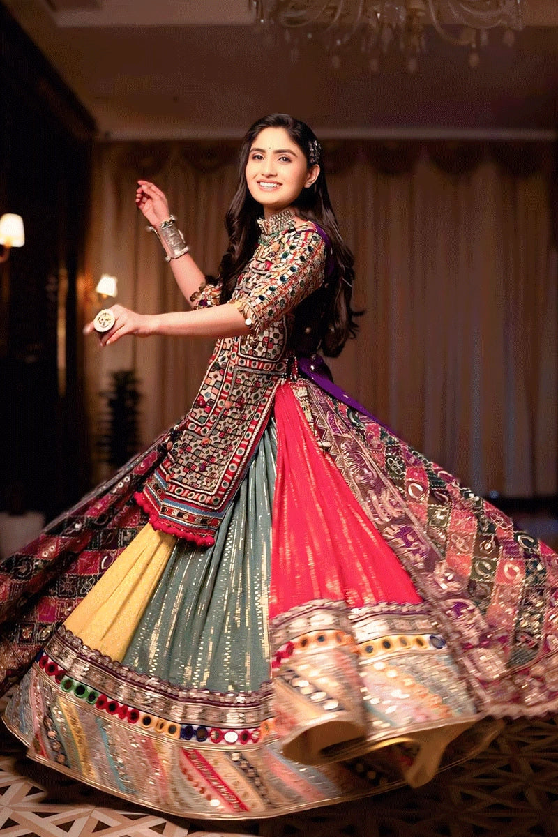 Traditional Multi color Lehenga Choli With Kutchi Work For Navratri