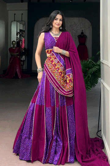 Traditional Real Mirror Work With Gamthi Dupatta Lehenga Choli For Navratri