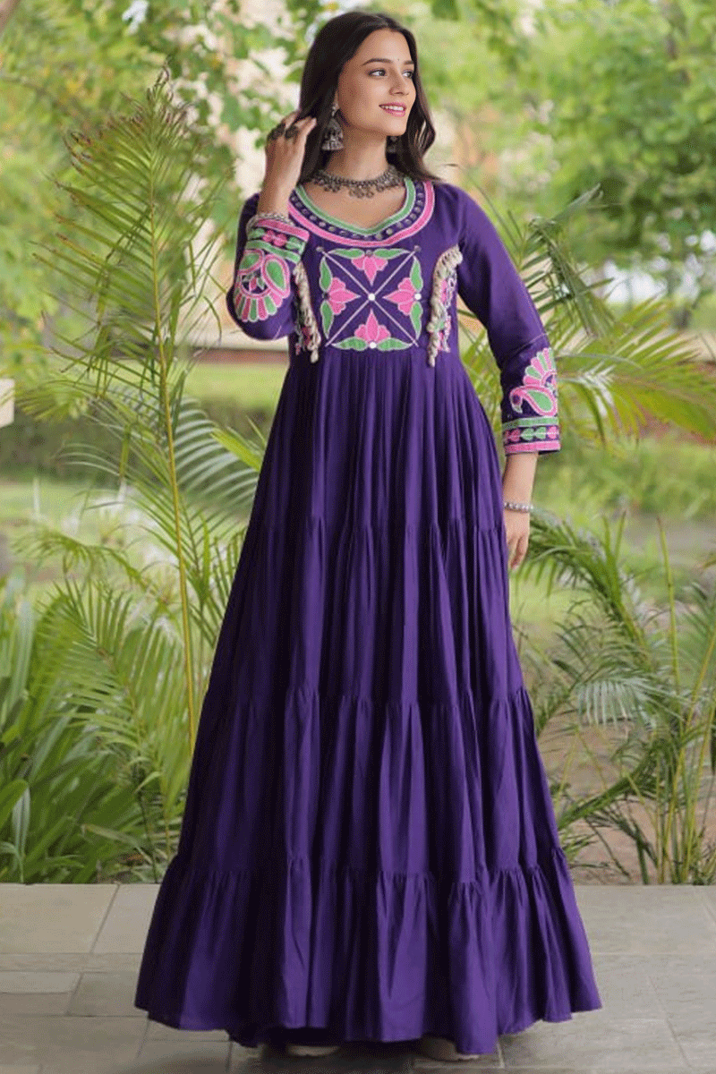Navratri Special Real Mirror Work Gown For Garba