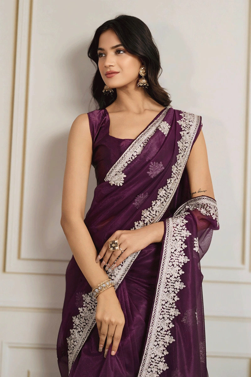 Designer Sequins  Embroidery Work Saree For Wedding