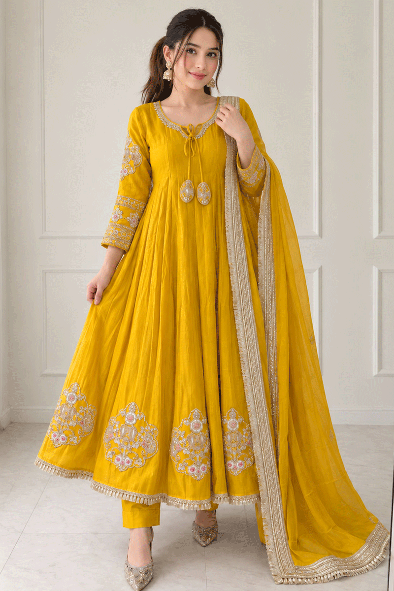 Designer Pooja Special Hand Work Long Anarkali Suit