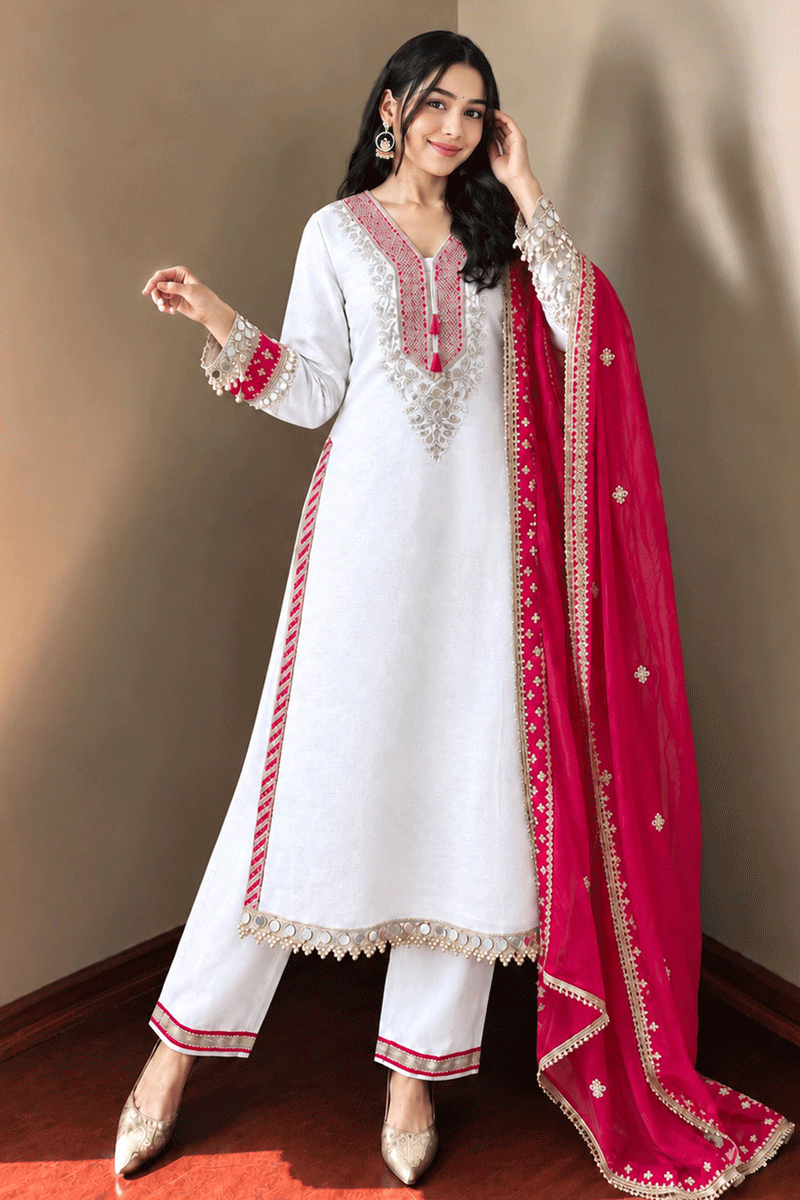 Chinnon Silk Fabric Embroidery Work Suit For Women