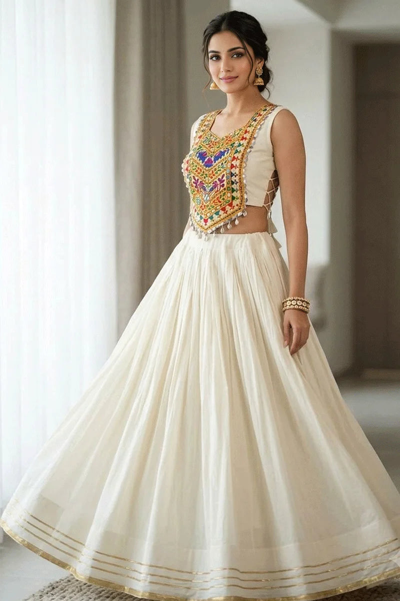 Designer Fully Stitched Real Mirror Work Lehenga Choli For Dandiya