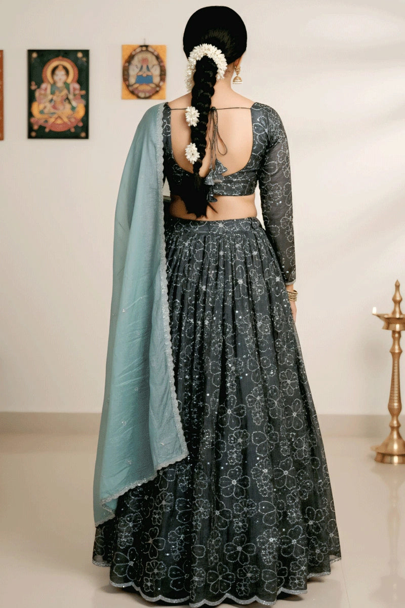 Traditional South Indian Style Embroidery Sequence Half Saree