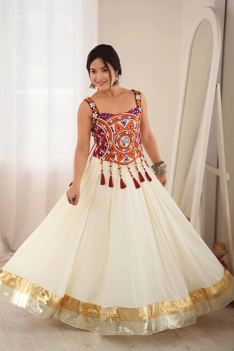 Fully Stitched Real Mirror Work Lehenga Choli For Dandiya