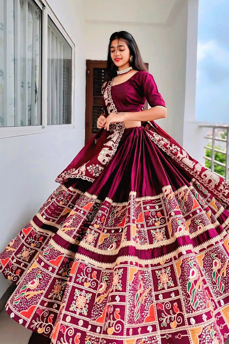 Digital Print With Real Mirror Work Chaniya Choli For Navratri