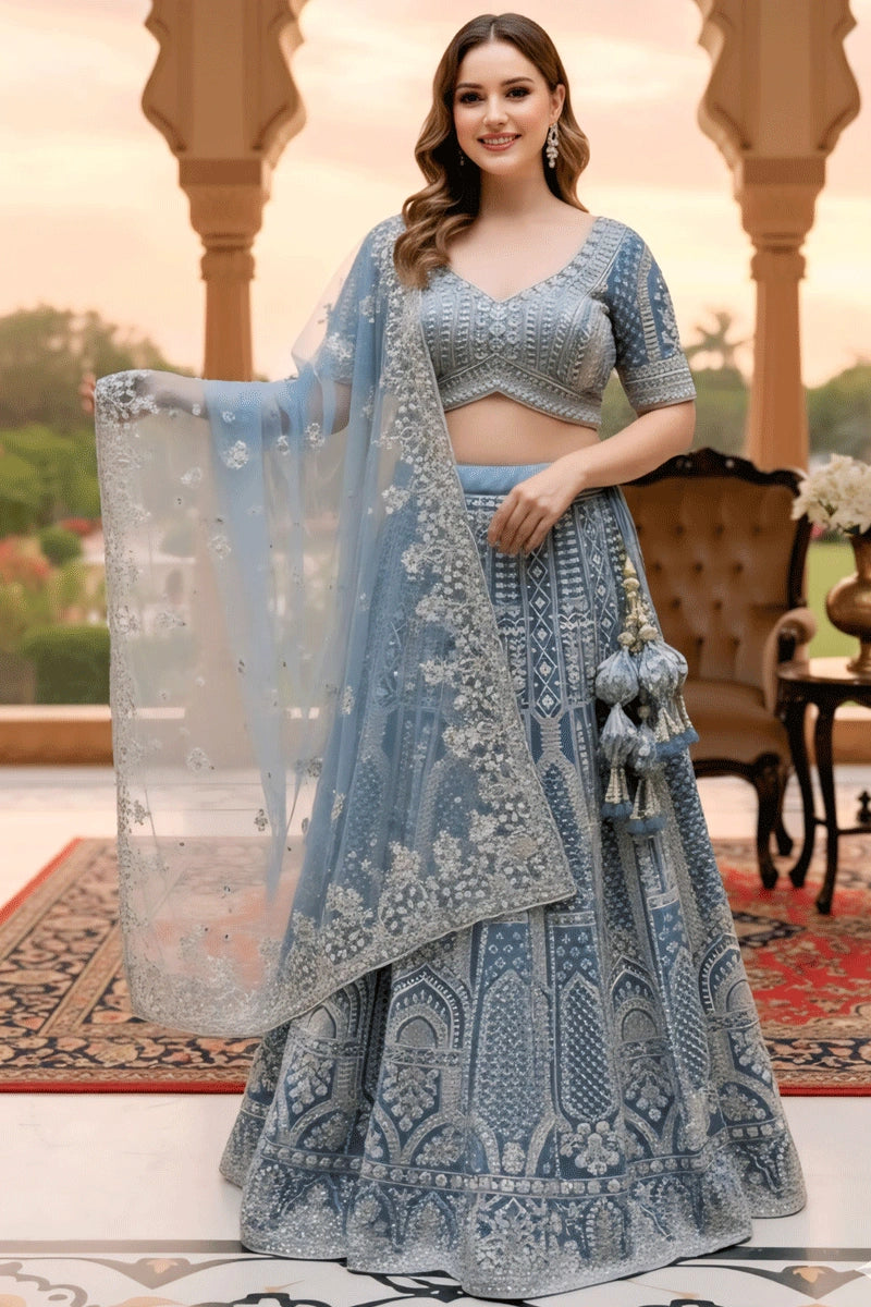 Designer Butterfly Net Sequins Embroidery Work Lehenga Choli For Reception