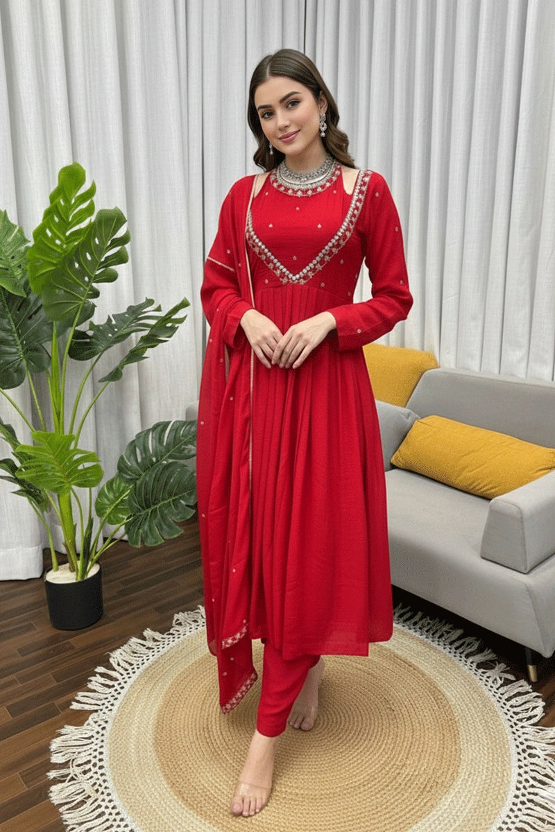 Festive Wear Red Color Anarkali Suit For Girl