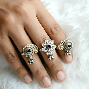 Trendy Oxidised Silver Ring with Black Stone