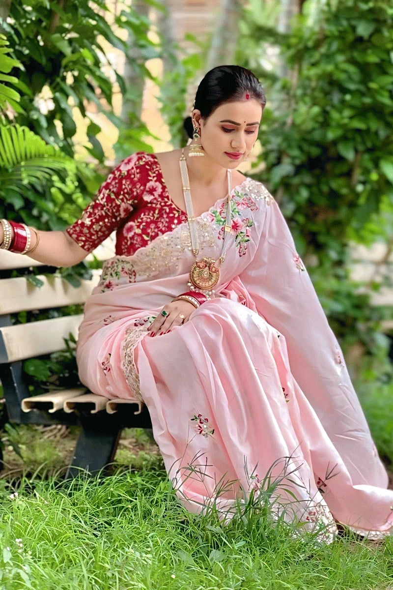 Karwa Chauth Special Heavy Embroidery Work Saree For Women