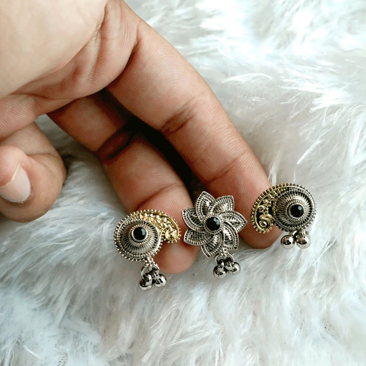 Trendy Oxidised Silver Ring with Black Stone