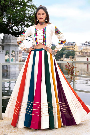 Full Slevees Fully Stitched Multicolor Lehenga Choli For Garba