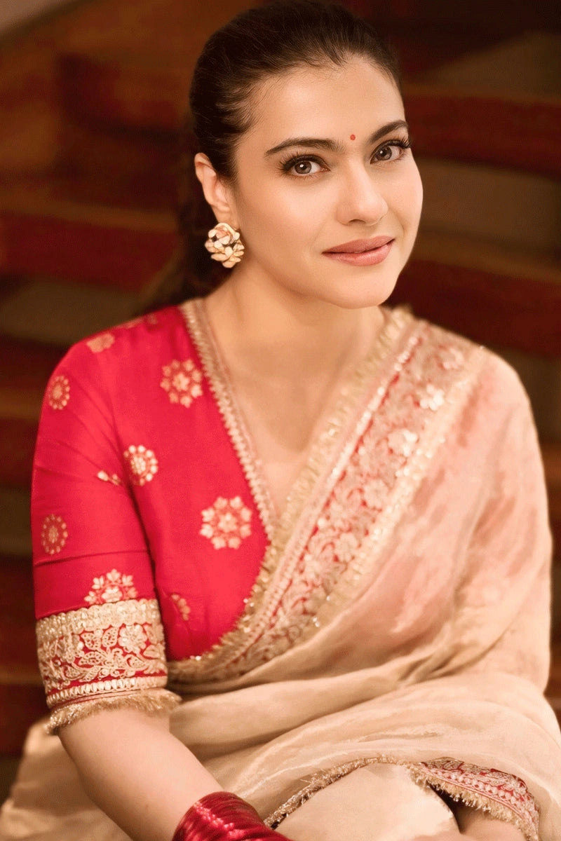 Bollywood Actress Kajol Devgan Sequance Embroidery Saree