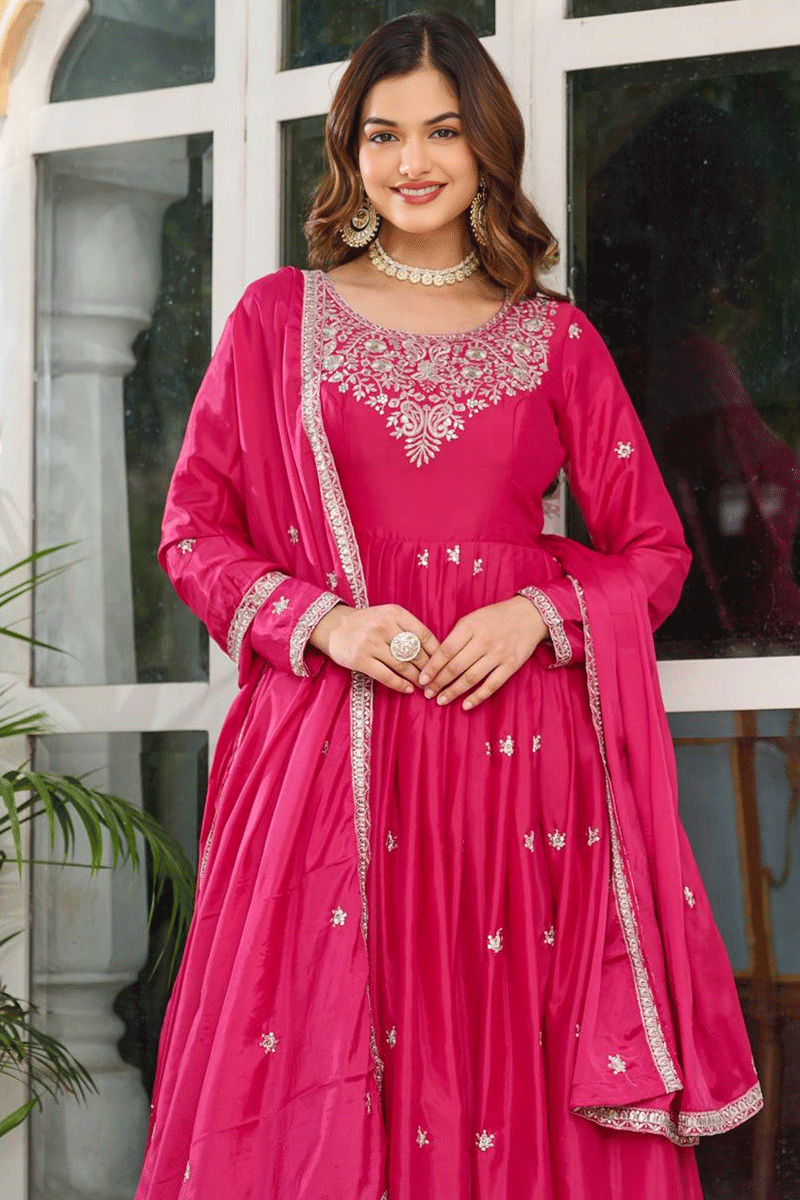 Designer Silk Long Anarkali Suit For Diwali