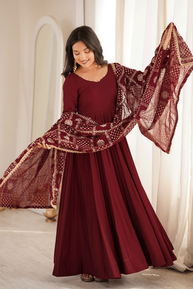 Wedding Function Special Maroon Color Anarkali Suit