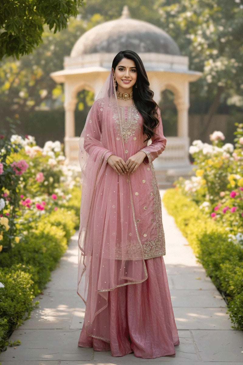 Baby Pink Color Sharara Suit For Reception Party
