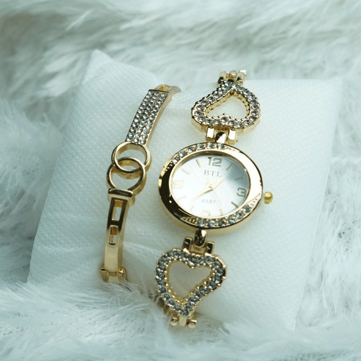 Party Wear Heart Design Watch & Bracelet Combo