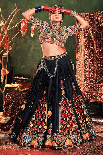 Black Color Real Mirror Work Lehenga Choli For Navratri