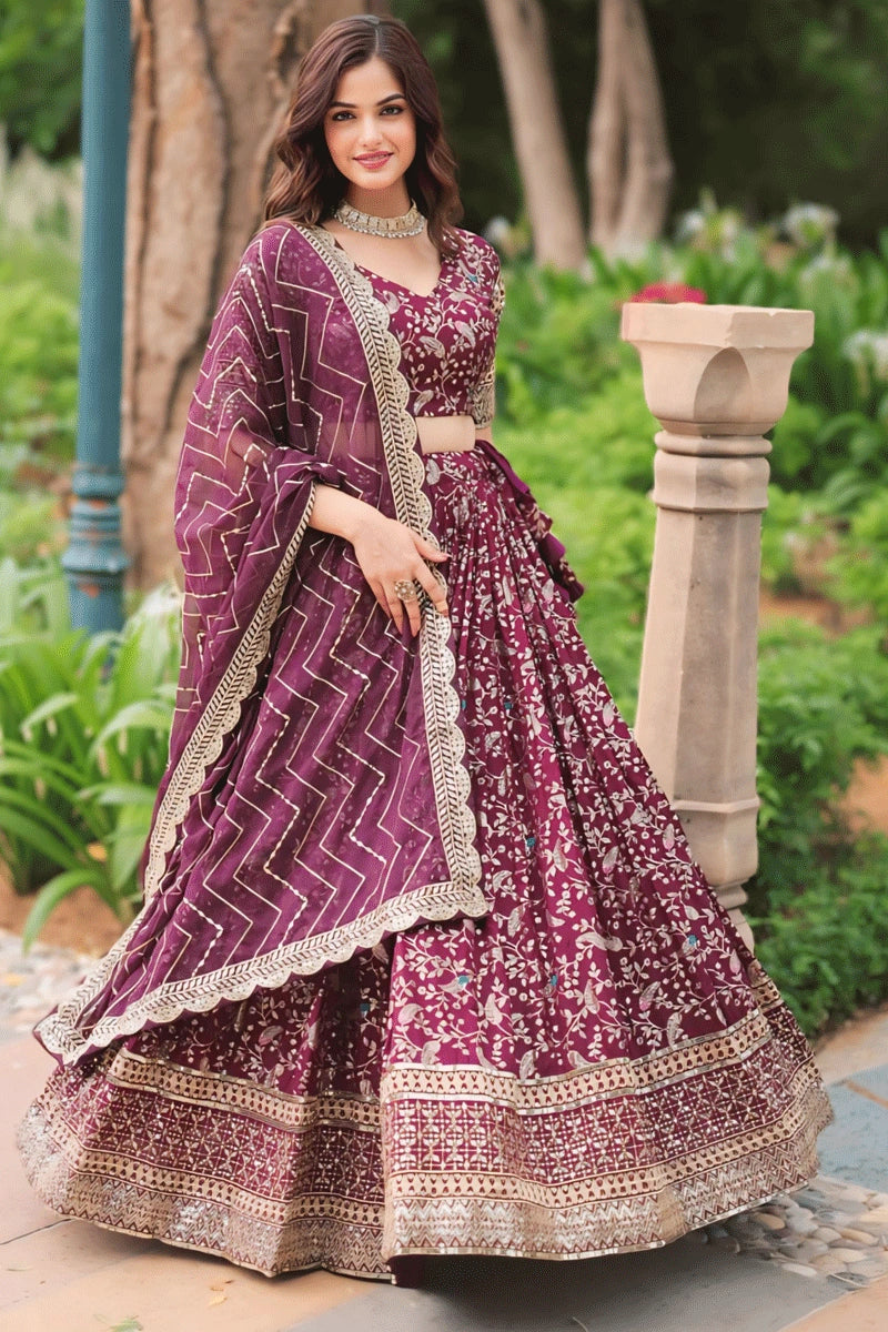 Jacquard Designer Wine Colour Lehenga Choli For Sangeet