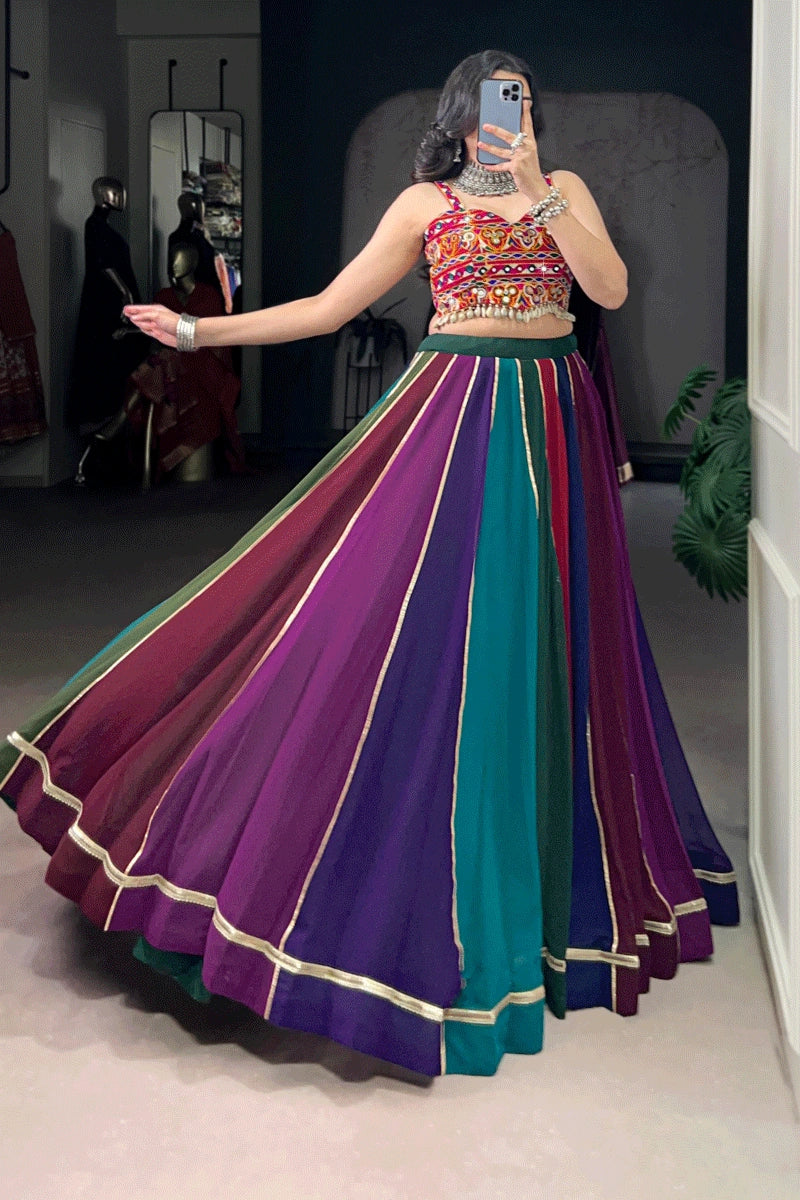 Multicolor Fully Stitched Gamthi Work Lehenga Choli For Dandiya Night