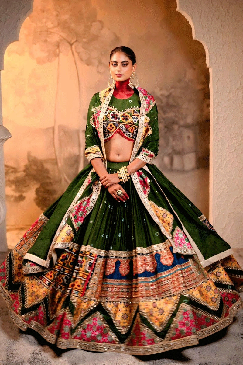 Navratri Special Digital Print With Real Mirror Work Ghagra Choli