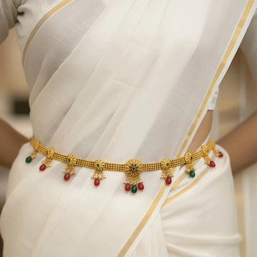Traditional Gold Plated Kamarpatta with Red & Green Stones