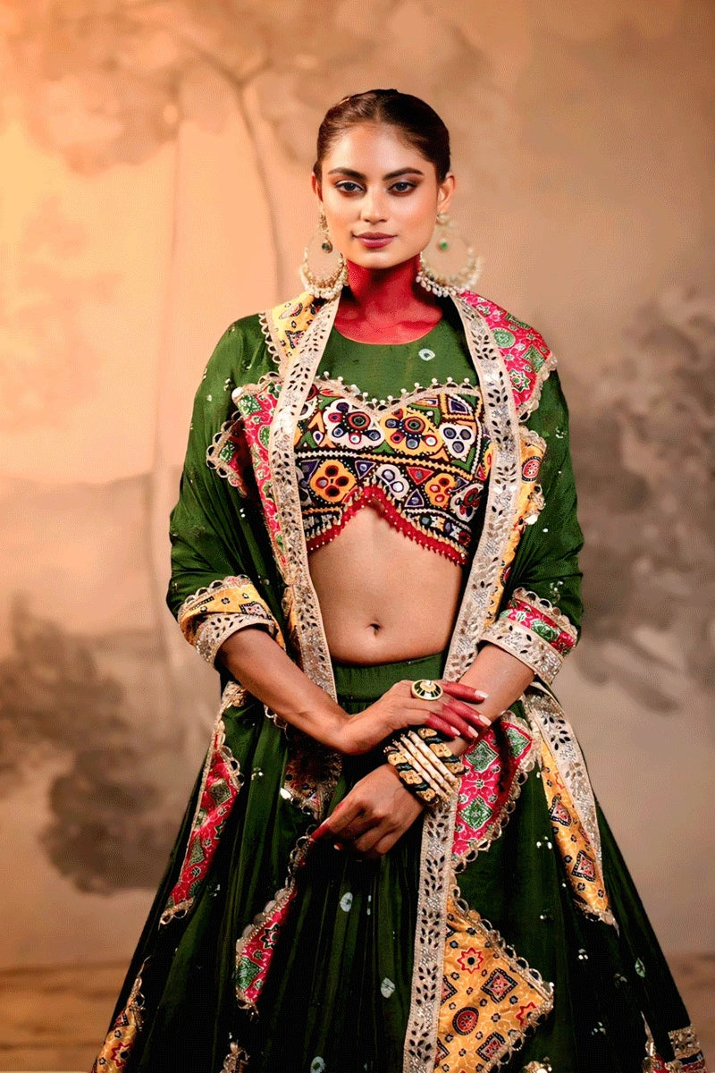 Navratri Special Digital Print With Real Mirror Work Ghagra Choli