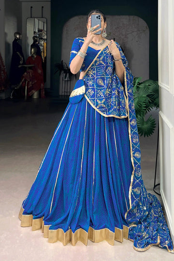 Blue Color Bandhani Print Ghagra Choli For Navratri