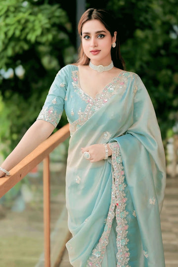 Diwali Special Sequence Embroidery Work Saree For Women