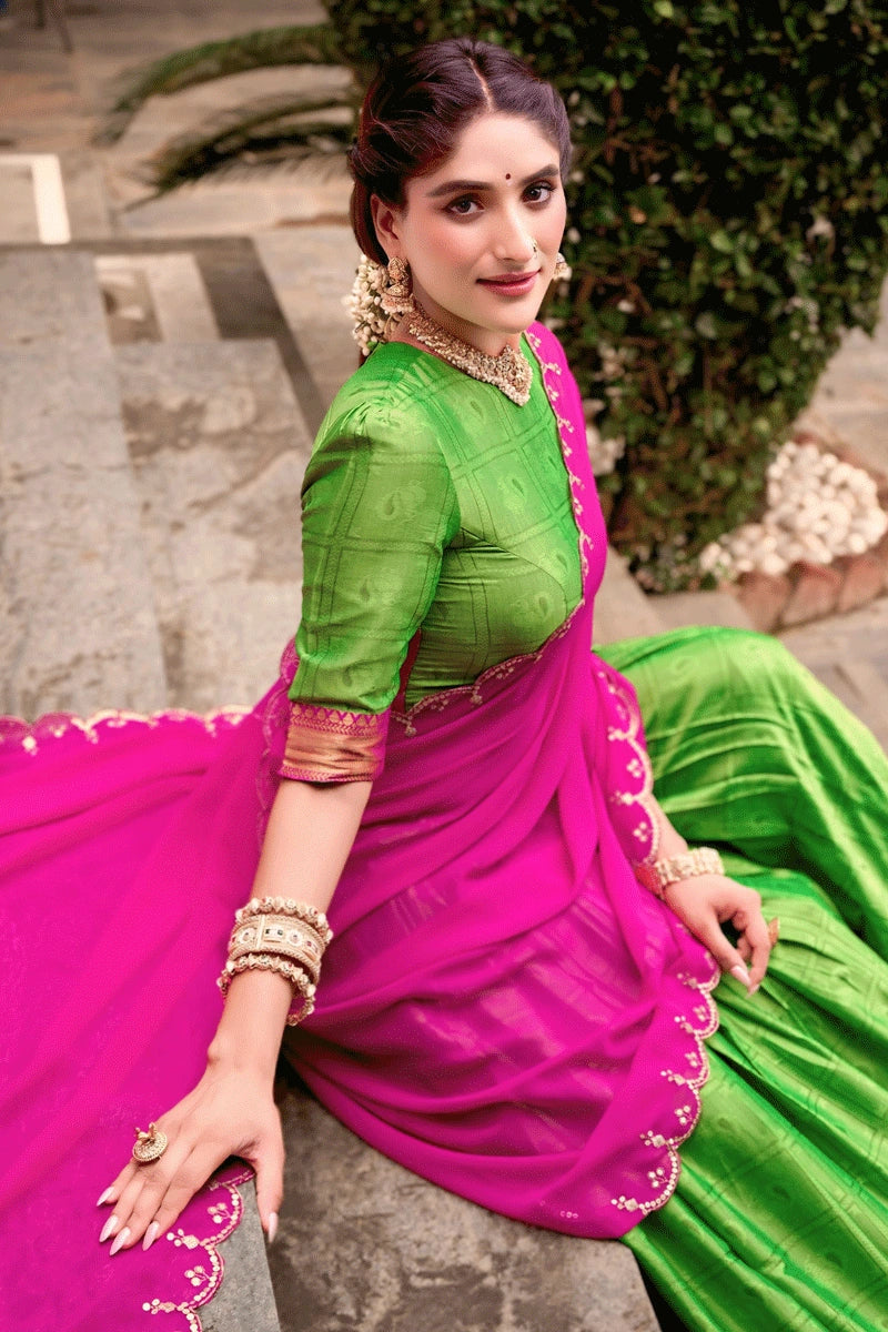 South Indian Style Zari Work Half Saree For Girl