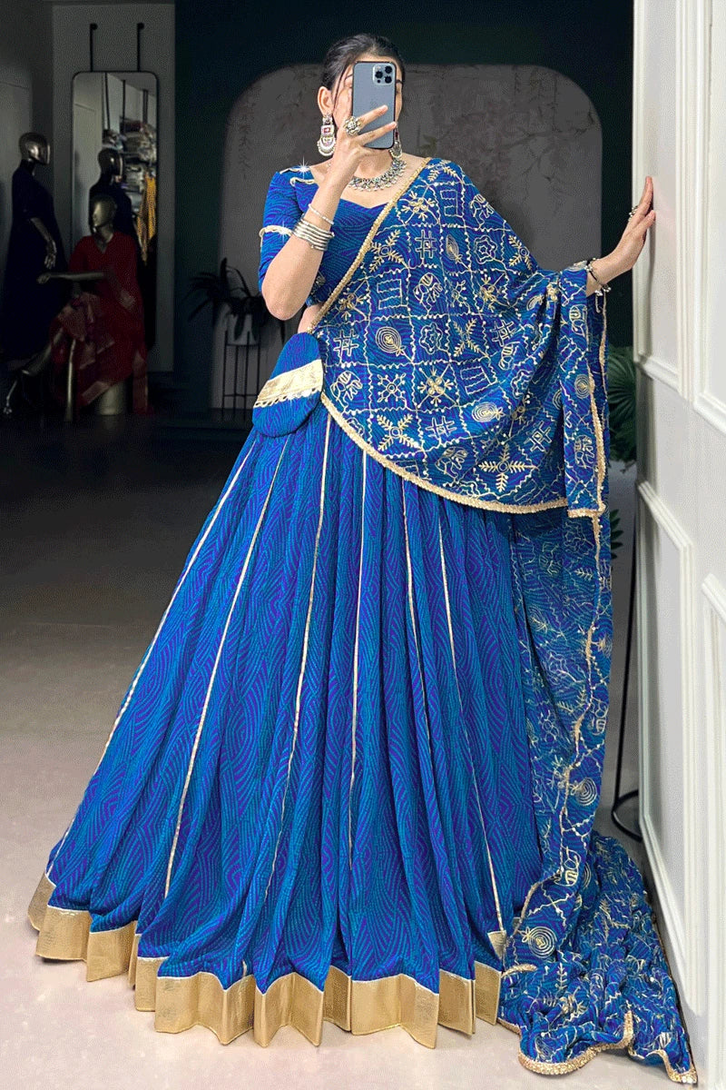 Blue Color Bandhani Print Ghagra Choli For Navratri