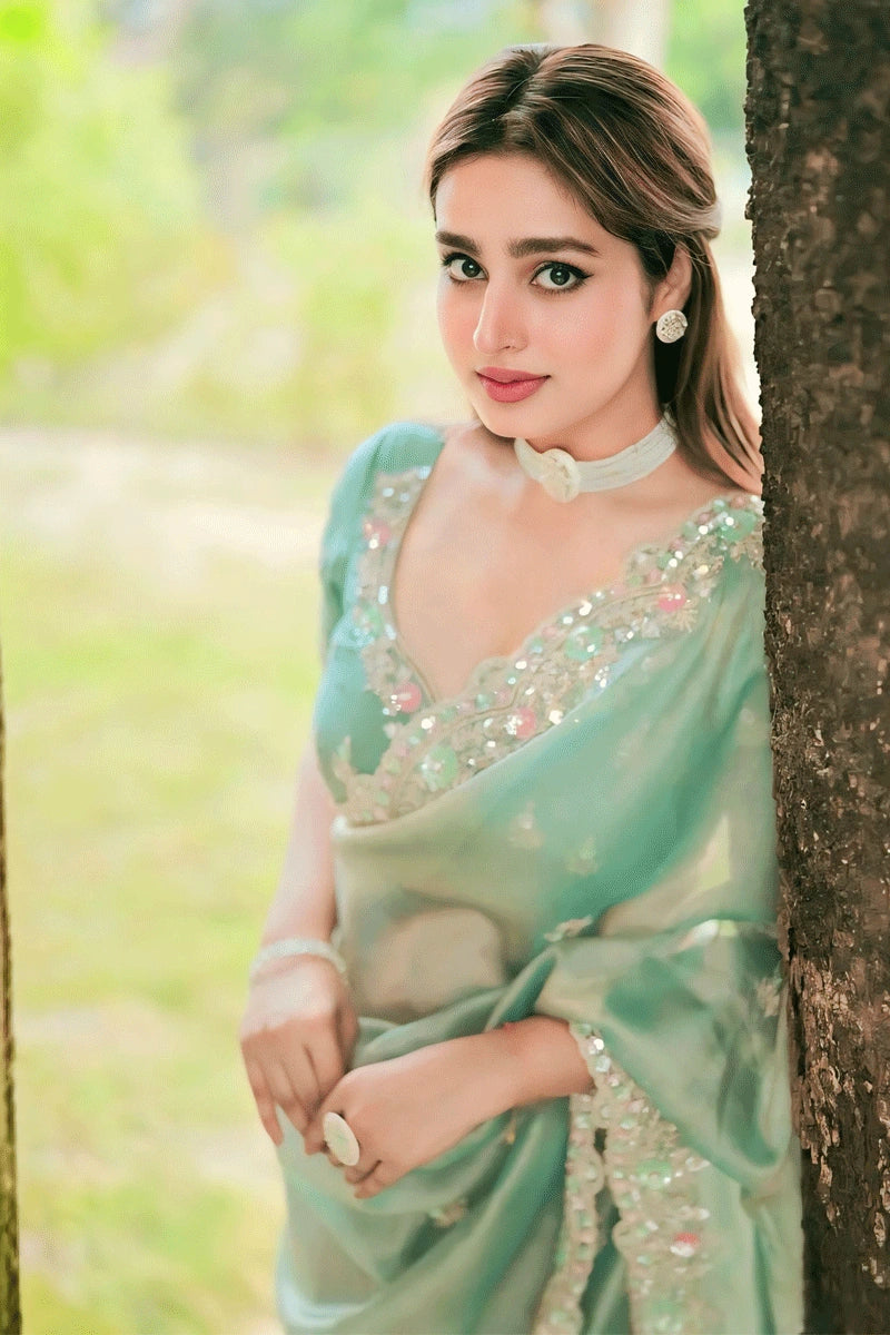 Diwali Special Sequence Embroidery Work Saree For Women