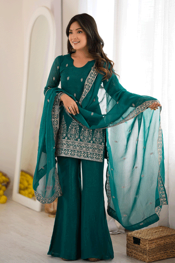 Latest Diwali Special Crunchy Silk Fabric Plazo Dress For Teenage Girl