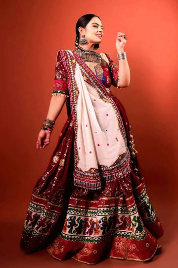 Navratri Special Digital Print Real Mirror Work Ghagra Choli