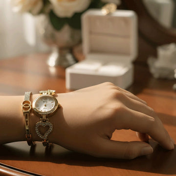 Party Wear Heart Design Watch & Bracelet Combo