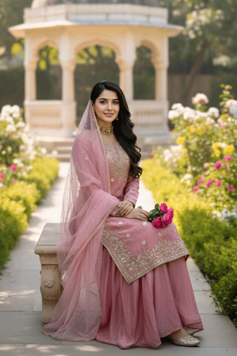 Baby Pink Color Sharara Suit For Reception Party