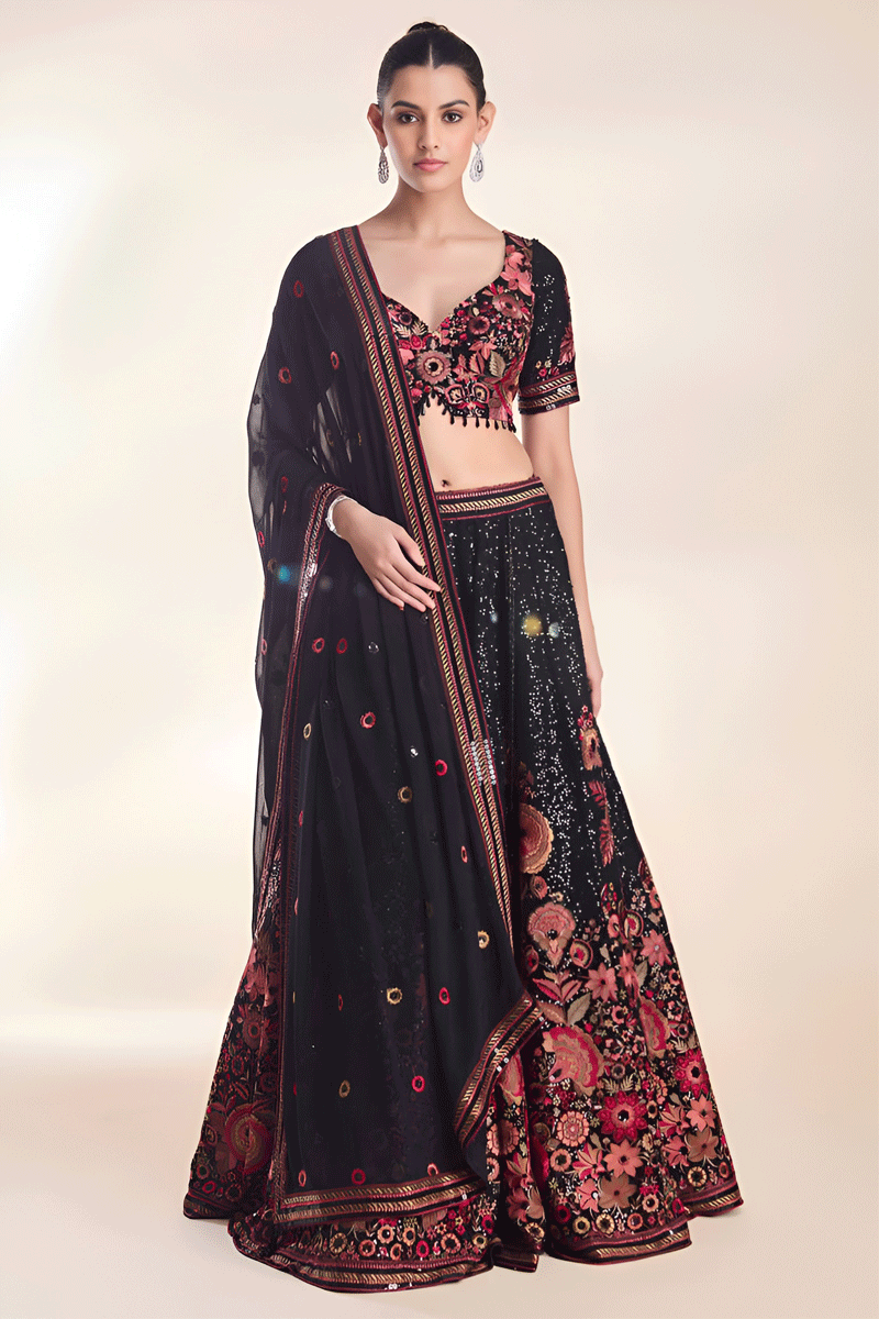 Black Sequence Work Lehenga For Reception Party