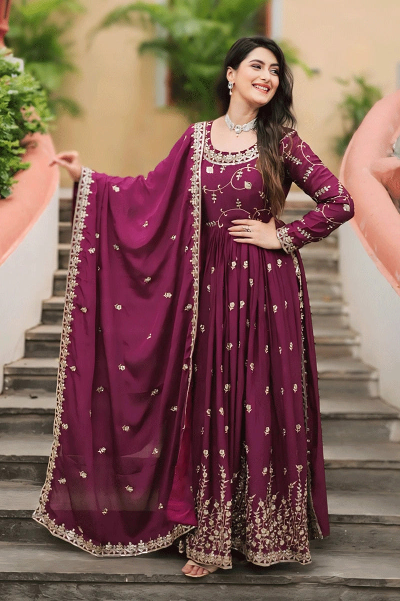 Wine Colour Kurti Sharara Set For Wedding