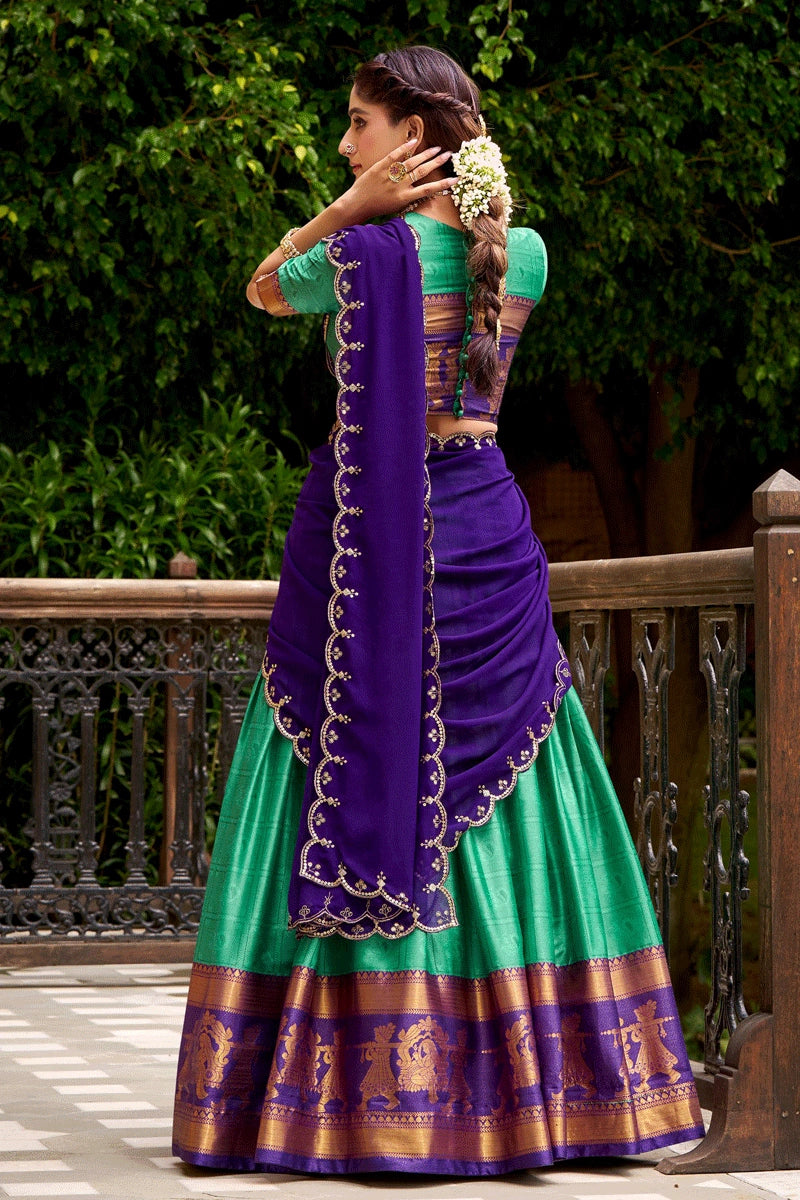 Pongal Festival Special Zari Work Half Saree For Girl