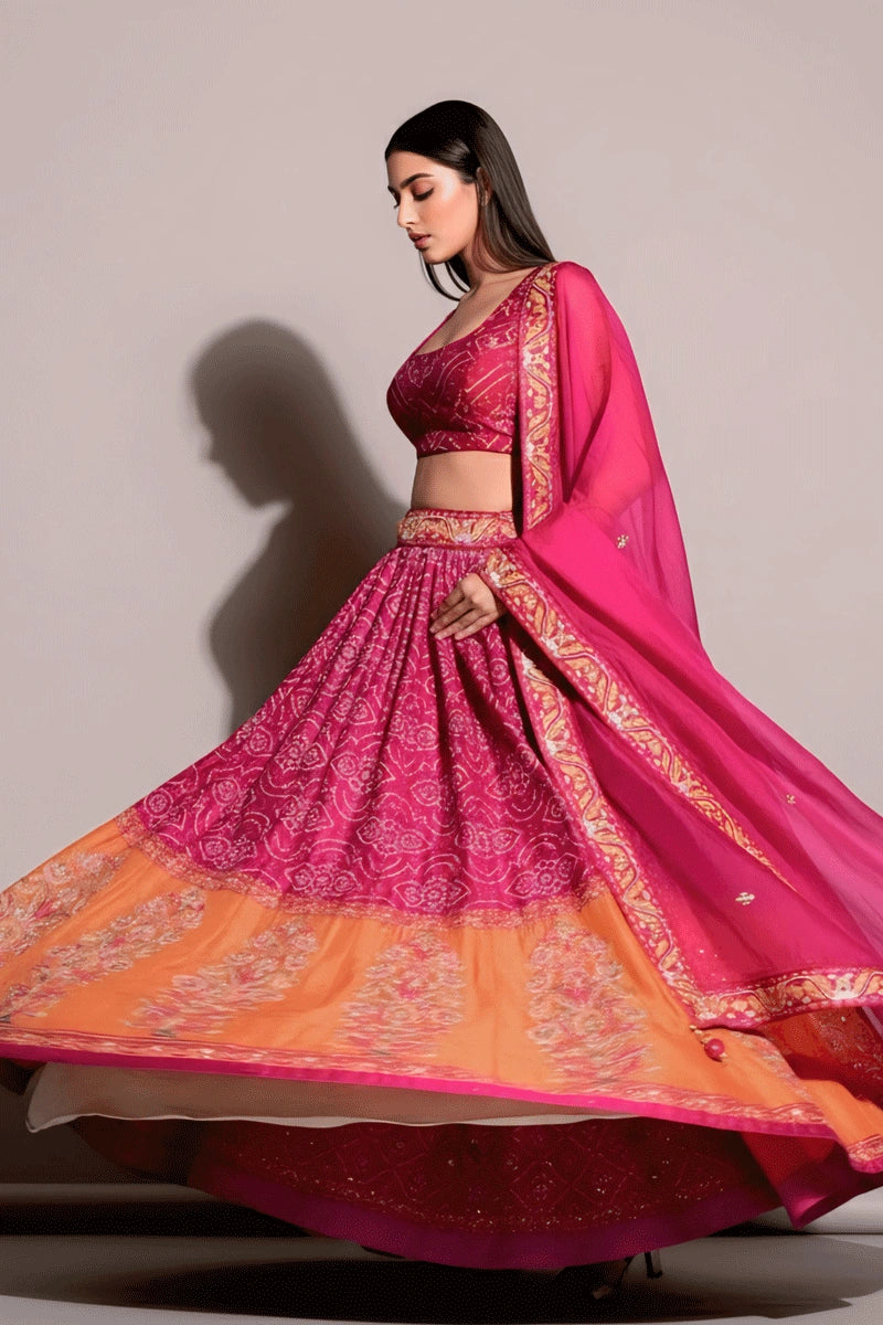 Bandhani Print zari Embroidery Work Lehenga Choli For Wedding