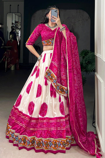 Pink Color Gujarati Style Bandhani Print Ghagra Choli For Women