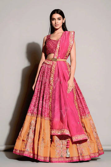 Bandhani Print zari Embroidery Work Lehenga Choli For Wedding