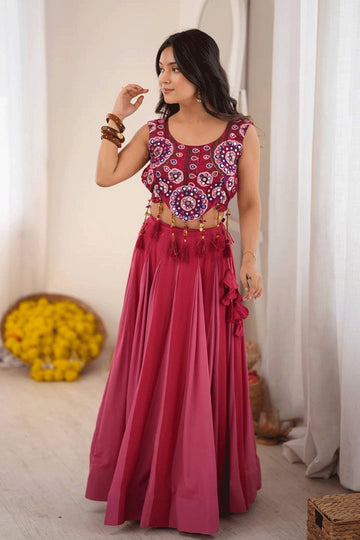 Rayon Fabric Real Mirror Work Lehenga Choli For Garba Queen