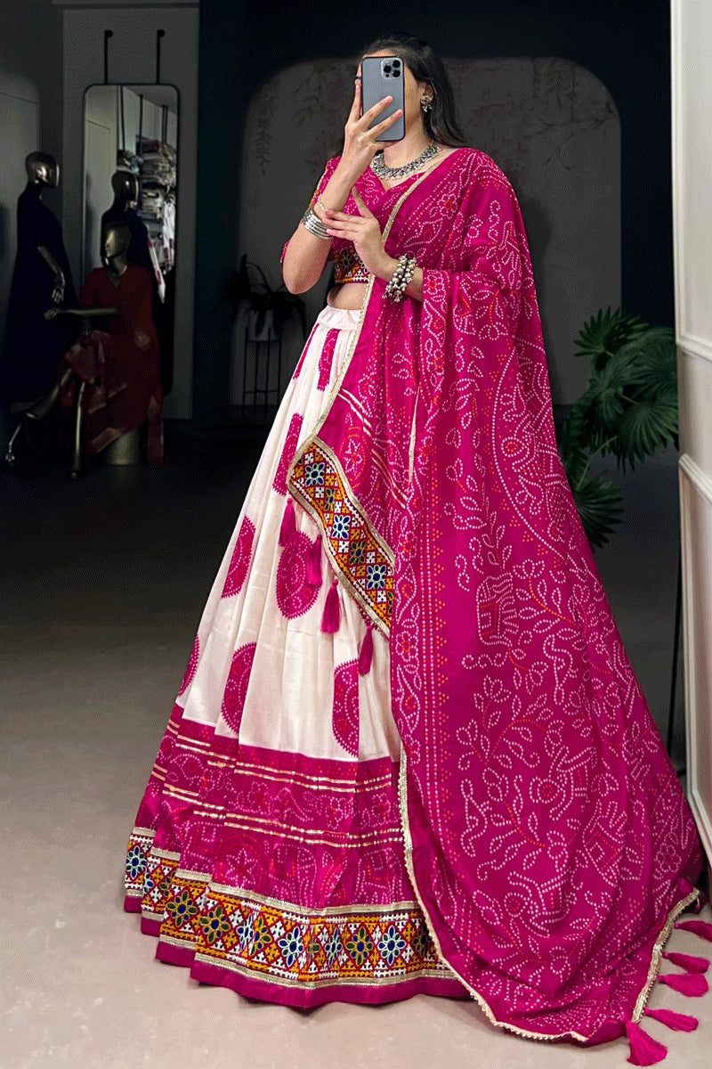 Pink Color Gujarati Style Bandhani Print Ghagra Choli For Women