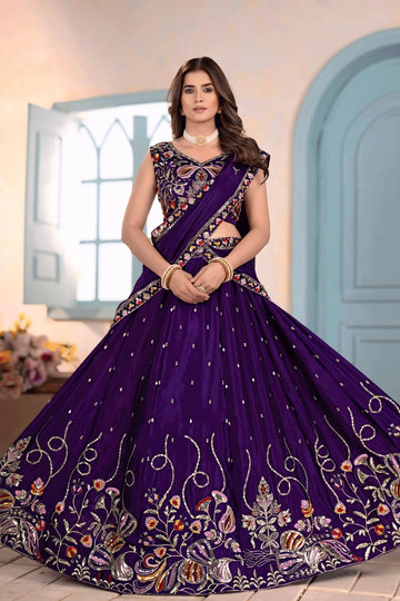 Purple Color Embroidery Work Lehenga Choli For Wedding