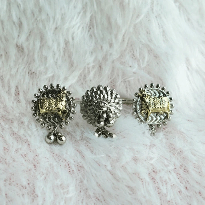 Traditional Oxidised Golden Cow Design Ring