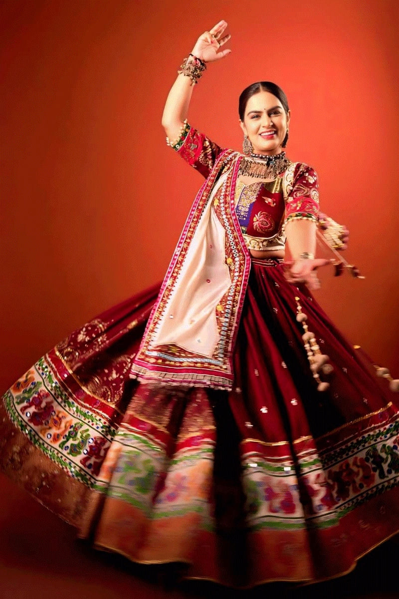 Navratri Special Digital Print Real Mirror Work Ghagra Choli