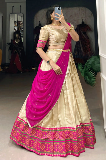 Cream Color Pattu Half Saree For Pongal