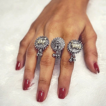 Traditional Oxidised Golden Cow Design Ring